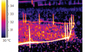 false-colour infrared image showing stimulation of canopy temperature of soybean growing in elevated [CO2]